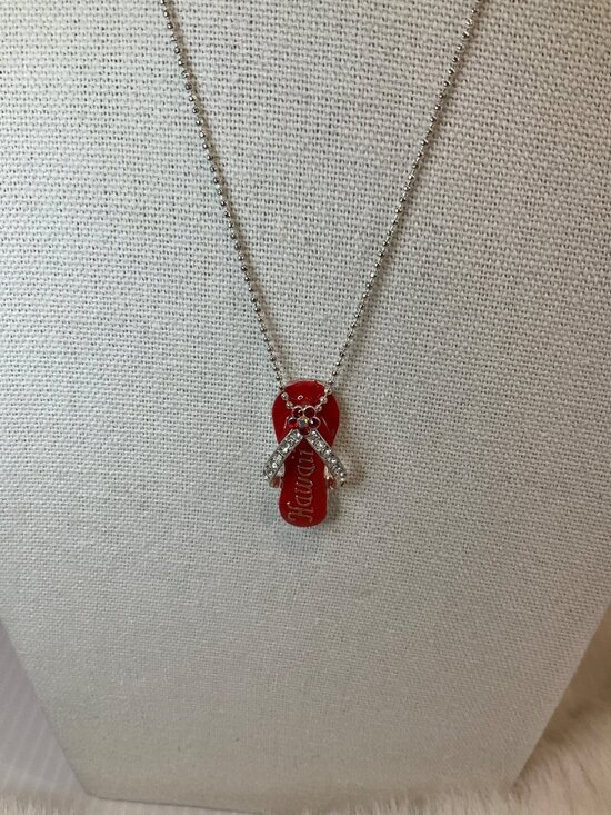 Jewelry - Hawaii Crystal Rhinestone Flip Flop Necklace in Red